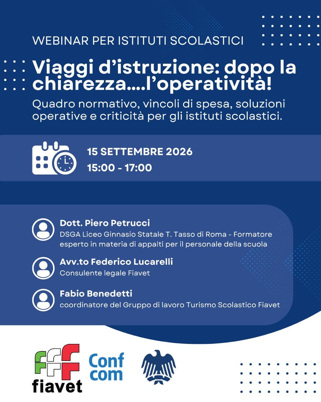 Registrazione e materiale - Webinar 15 settembre 2026 ore 15:00 "Viaggi d'istruzione: dopo la chiarezza....l'operatività!"